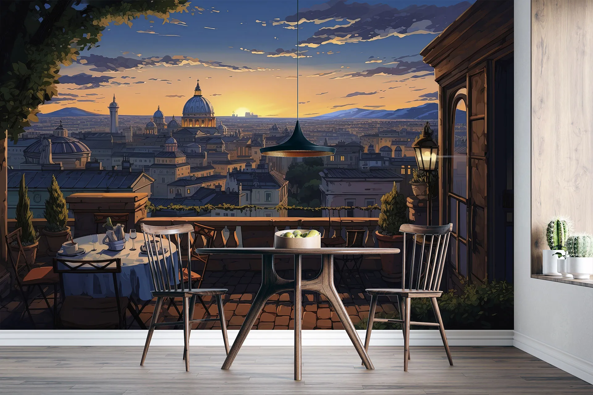 Фотошпалери прекрасний вид на старе місто на заході сонця.