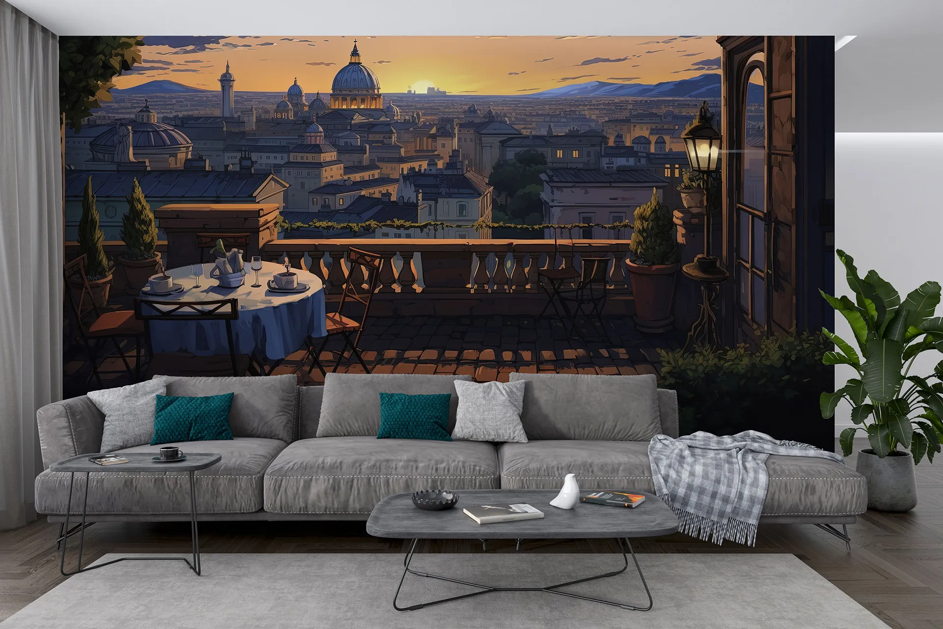 Фотошпалери прекрасний вид на старе місто на заході сонця.