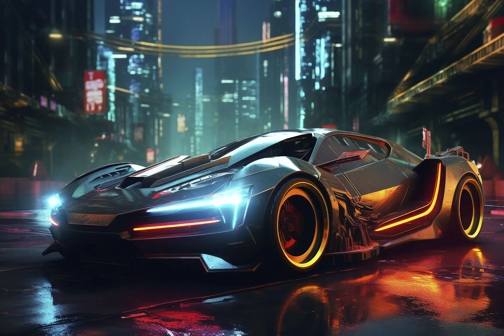 Фотошпалери фантастичне авто в нічному місті.