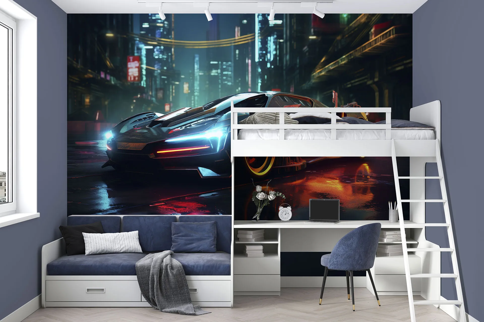 Фотошпалери фантастичне авто в нічному місті.