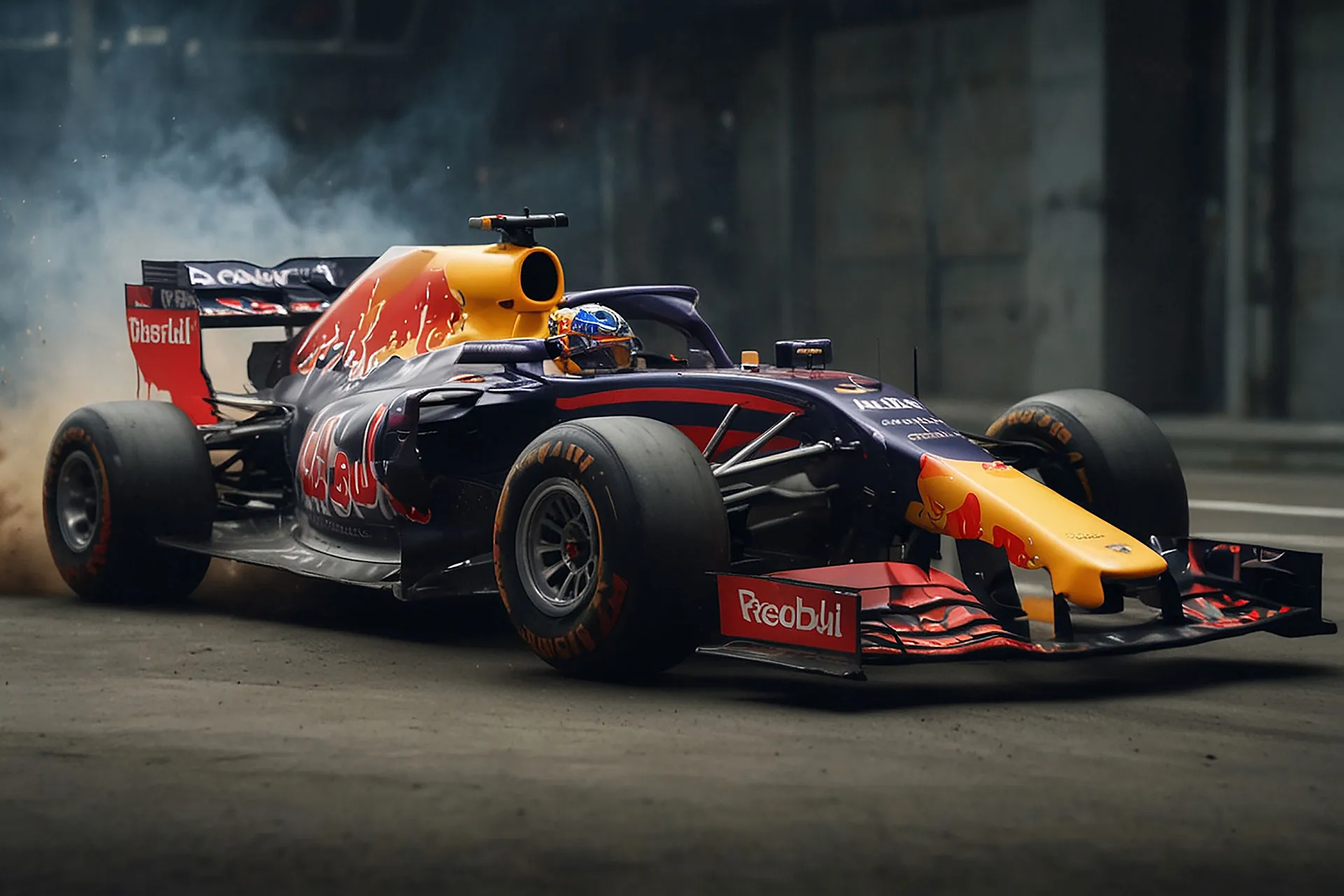 Фотошпалери червоний болід формули 1 у русі.