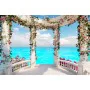 Фотошпалери морський пейзаж з аркою з троянд